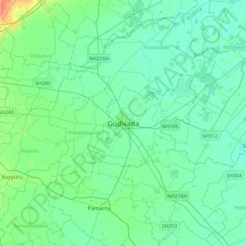 Mappa topografica Gudivada, altitudine, rilievo