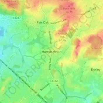 Mappa topografica Horton Heath, altitudine, rilievo