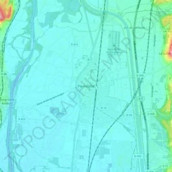 Mappa topografica Pierrelatte, altitudine, rilievo