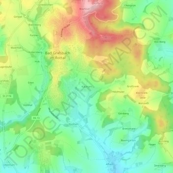 Mappa topografica Katzham, altitudine, rilievo