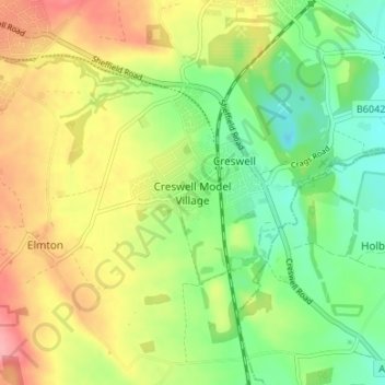 Mappa topografica Creswell Model Village, altitudine, rilievo