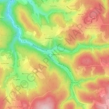 Mappa topografica Malatray, altitudine, rilievo
