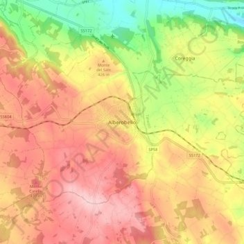 Mappa topografica Alberobello, altitudine, rilievo