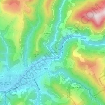 Mappa topografica Saint-Pierre, altitudine, rilievo