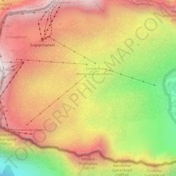 Mappa topografica Zugspitzplatt, altitudine, rilievo