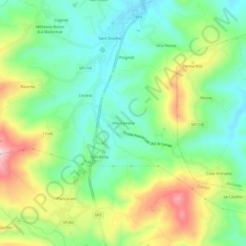 Mappa topografica Villa Camera, altitudine, rilievo