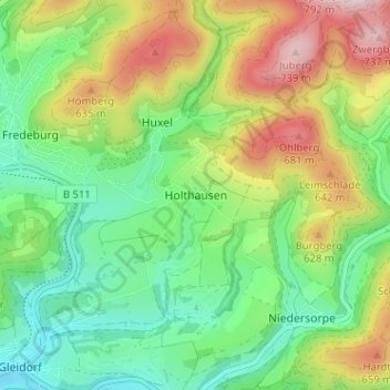 Mappa topografica Holthausen, altitudine, rilievo