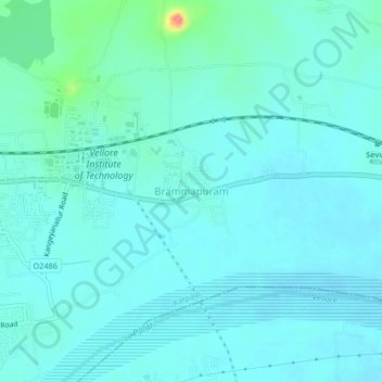 Mappa topografica Brammapuram, altitudine, rilievo