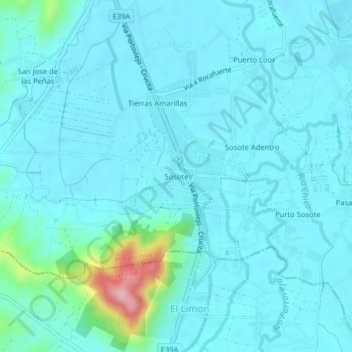 Mappa topografica Sosote, altitudine, rilievo