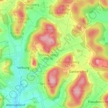 Mappa topografica St. Wolfgang, altitudine, rilievo