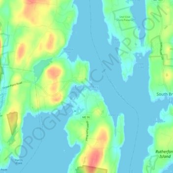 Mappa topografica East Boothbay, altitudine, rilievo