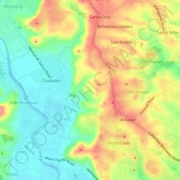 Mappa topografica Davao City, altitudine, rilievo