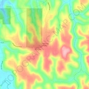 Mappa topografica Ridgewoods Heights, altitudine, rilievo