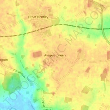 Mappa topografica Aingers Green, altitudine, rilievo