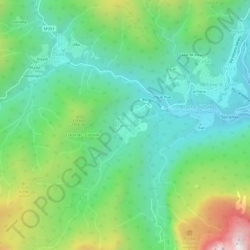 Mappa topografica Pralongo, altitudine, rilievo