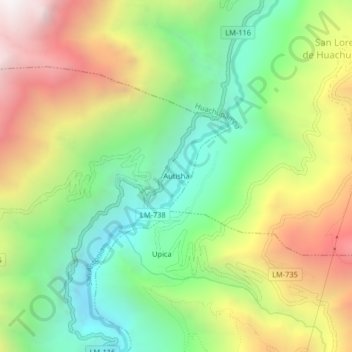 Mappa topografica Autisha, altitudine, rilievo