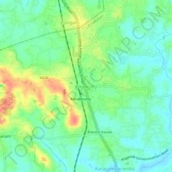 Mappa topografica Karukutty, altitudine, rilievo
