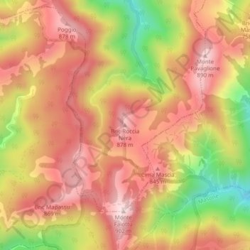 Mappa topografica Bric Roccia Nera, altitudine, rilievo