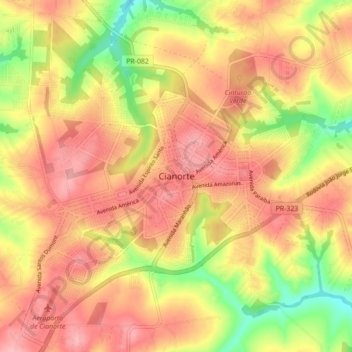 Mappa topografica Cianorte, altitudine, rilievo