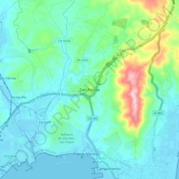 Mappa topografica San Roque, altitudine, rilievo