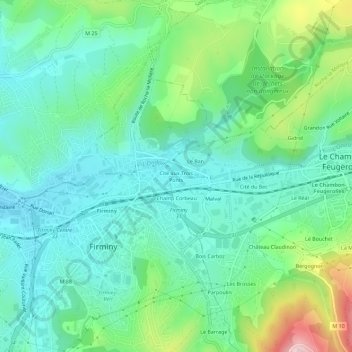 Mappa topografica Cité aux Trois Ponts, altitudine, rilievo
