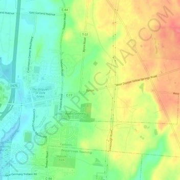 Mappa topografica Byron, altitudine, rilievo