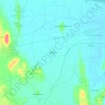Mappa topografica Fonolleres, altitudine, rilievo