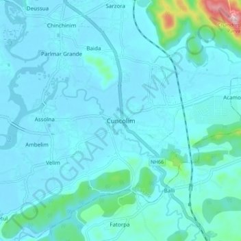 Mappa topografica Cuncolim, altitudine, rilievo