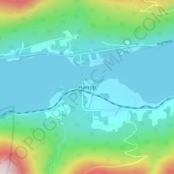 Mappa topografica Harrop, altitudine, rilievo
