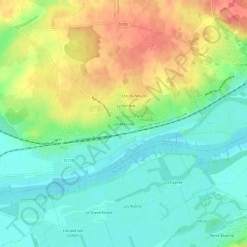 Mappa topografica Landeronde, altitudine, rilievo