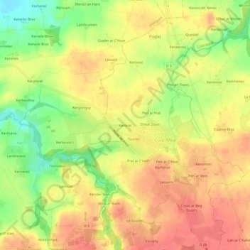 Mappa topografica Kerbrat, altitudine, rilievo
