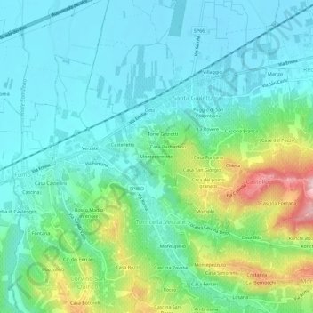 Mappa topografica Monteceresino, altitudine, rilievo