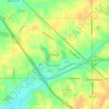 Mappa topografica Maywood, altitudine, rilievo
