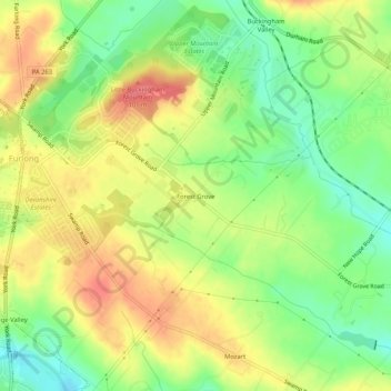 Mappa topografica Forest Grove, altitudine, rilievo