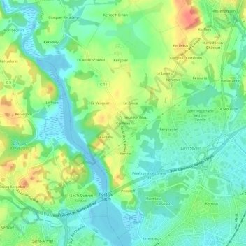 Mappa topografica Kerfléau, altitudine, rilievo