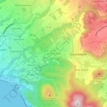 Mappa topografica Saint-Charles, altitudine, rilievo