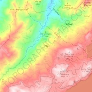 Mappa topografica Tota, altitudine, rilievo