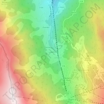 Mappa topografica Le Raffort, altitudine, rilievo