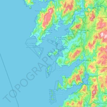 Mappa topografica O Grove, altitudine, rilievo