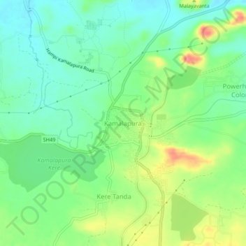 Mappa topografica Kamalapura, altitudine, rilievo