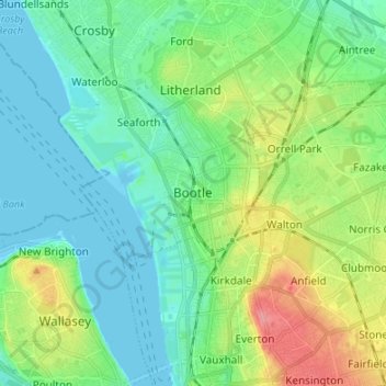 Mappa topografica Bootle, altitudine, rilievo