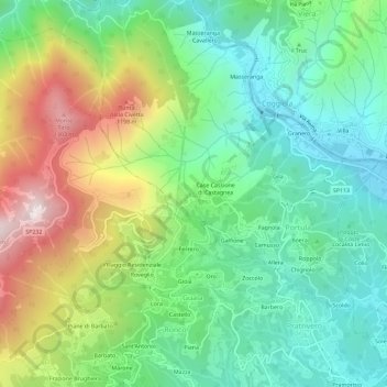 Mappa topografica Castagnea, altitudine, rilievo
