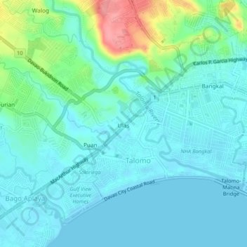 Mappa topografica Ulas, altitudine, rilievo