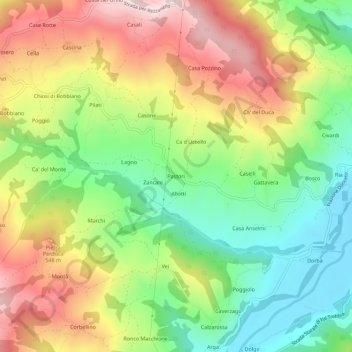 Mappa topografica Pastori, altitudine, rilievo