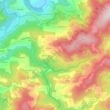Mappa topografica Tracoulon, altitudine, rilievo