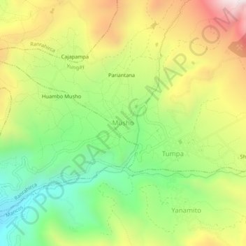 Mappa topografica Musho, altitudine, rilievo