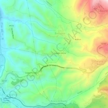 Mappa topografica Rovella, altitudine, rilievo