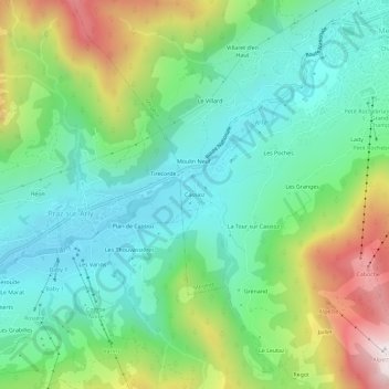 Mappa topografica Cassioz, altitudine, rilievo