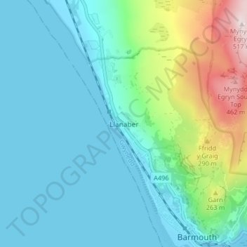 Mappa topografica Llanaber, altitudine, rilievo