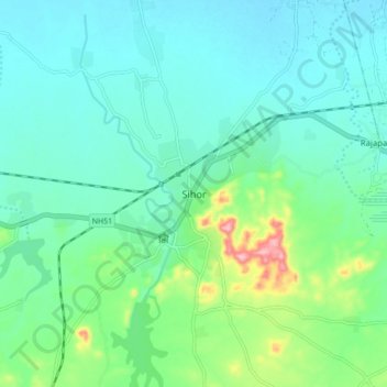 Mappa topografica Sihor, altitudine, rilievo